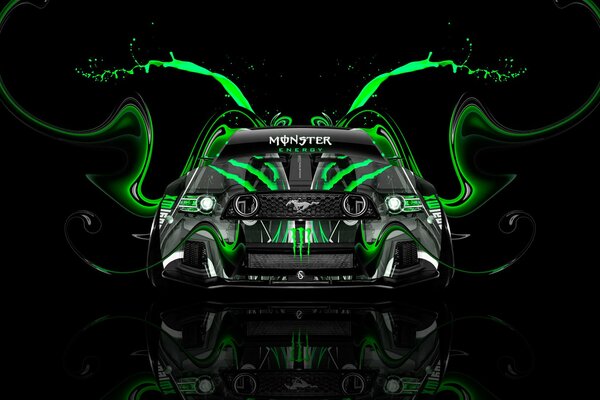 Форд мустанг в абстрактном зелёном рисунке