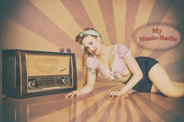 Pin-up with a girl on radio time