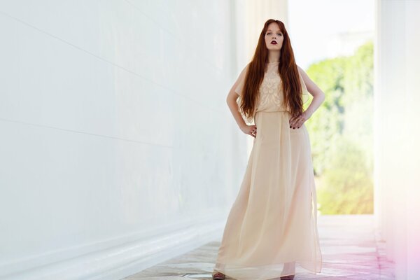 Modelo de chica en vestido largo