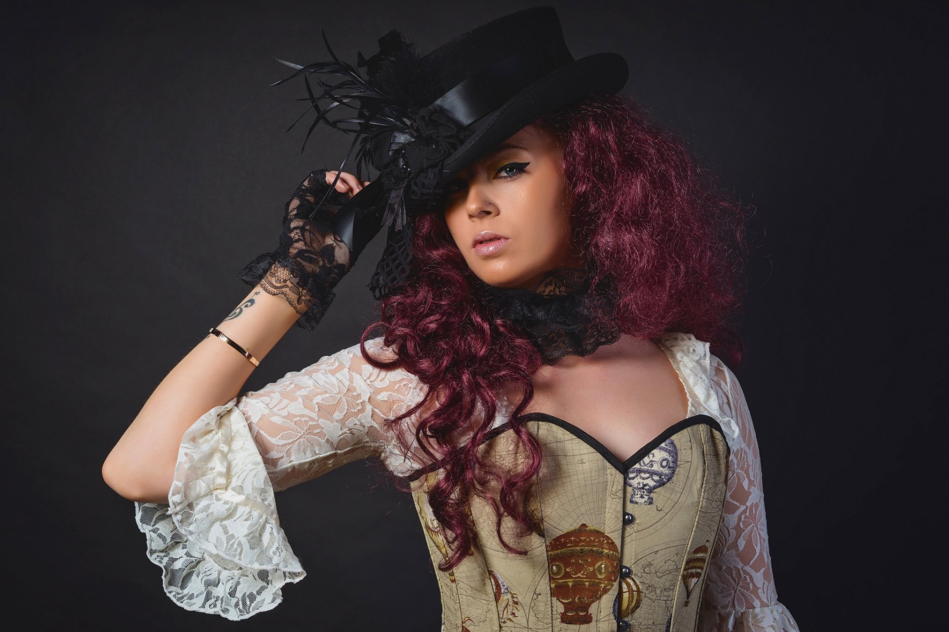 kaylee baldasca ritratto trucco ragazza cappello steampunk creativo cerchio