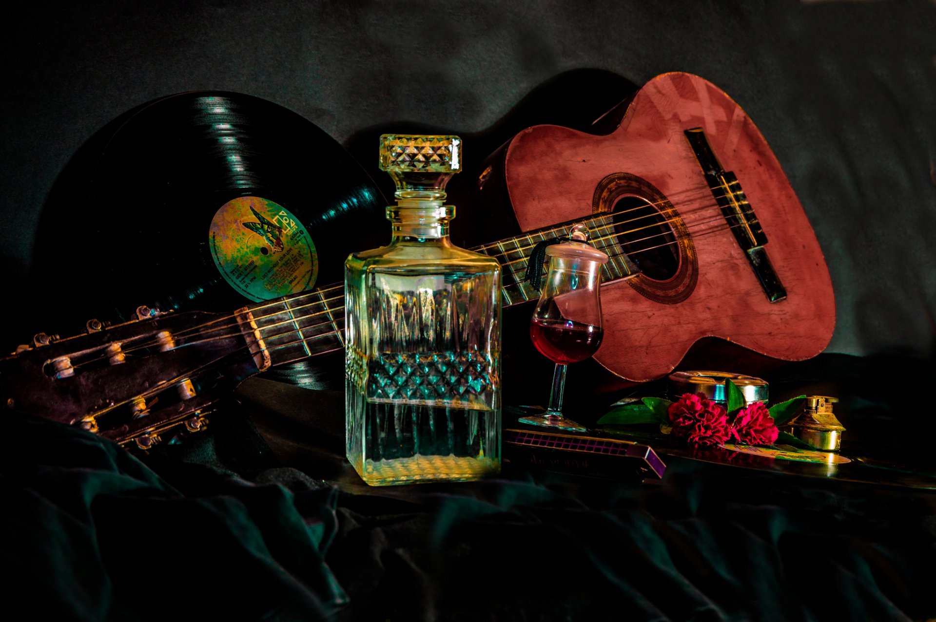 vinile chitarra caraffa tequila messico fiori arte