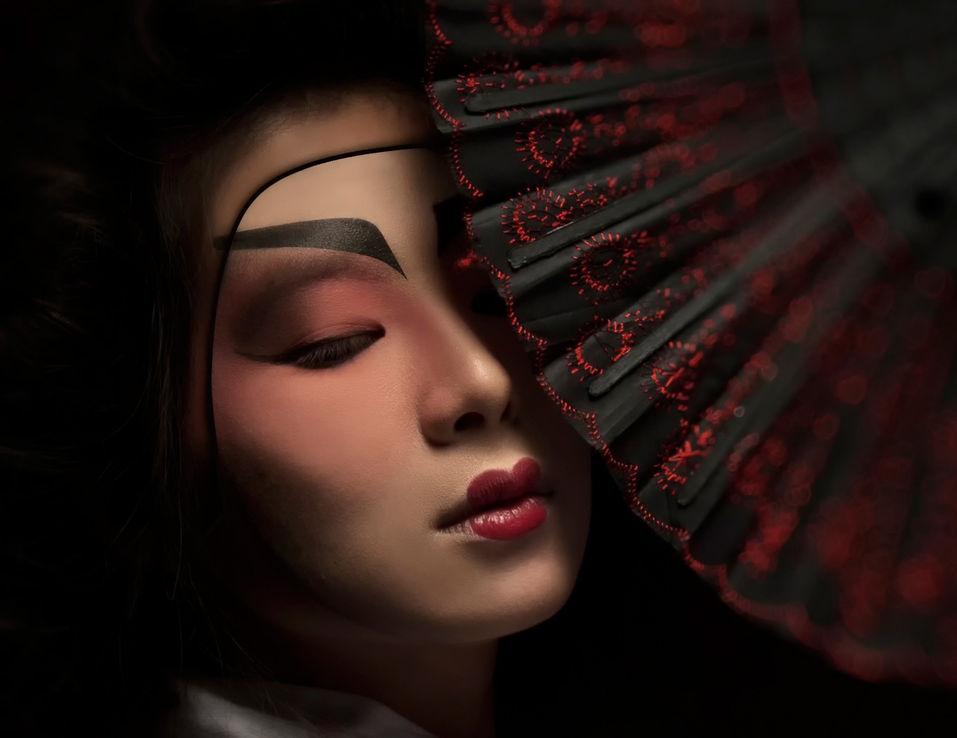 geisha maske make-up fan