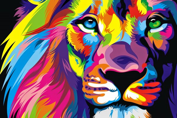 Creative colored lion on a black background