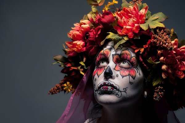 Coloriage visage de fille avec des fleurs