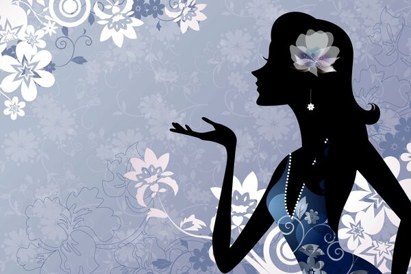 Elegant female silhouette and flowers