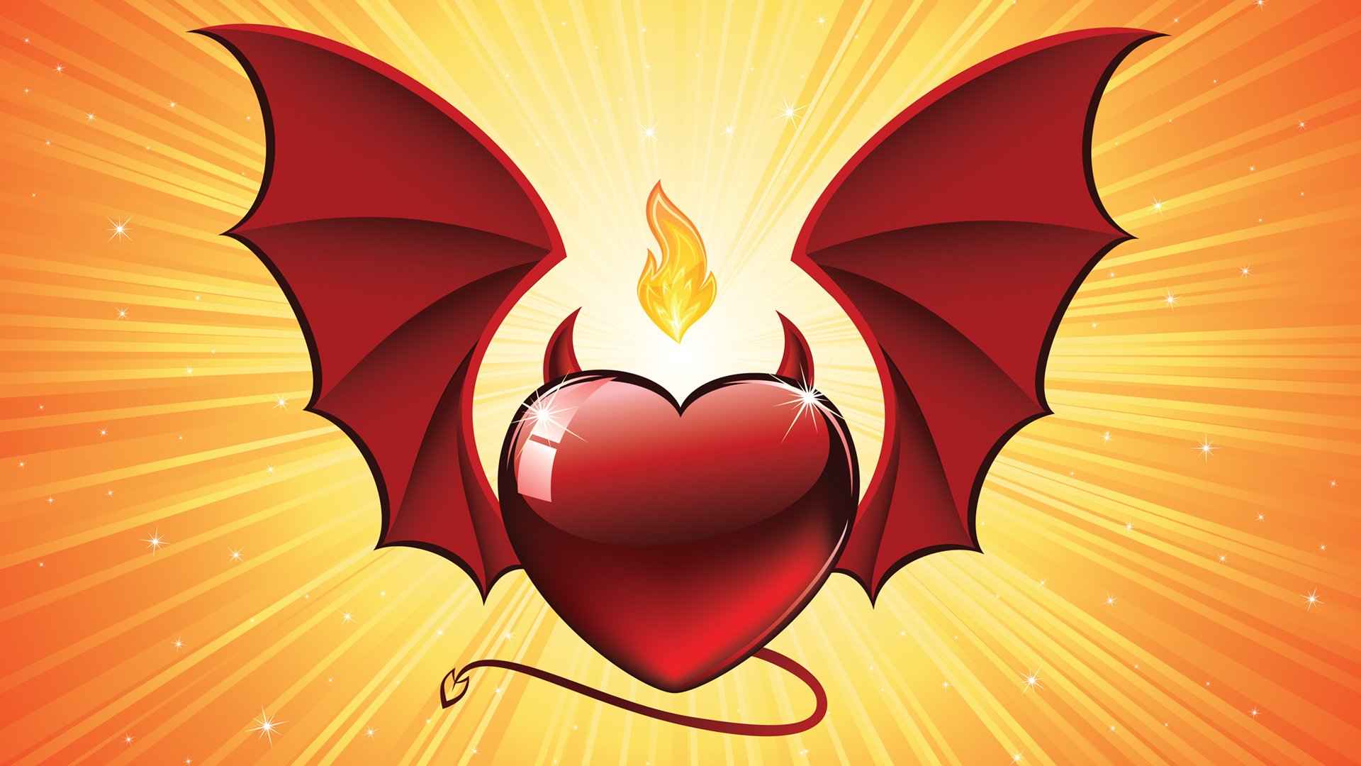 heart wings horns fire background