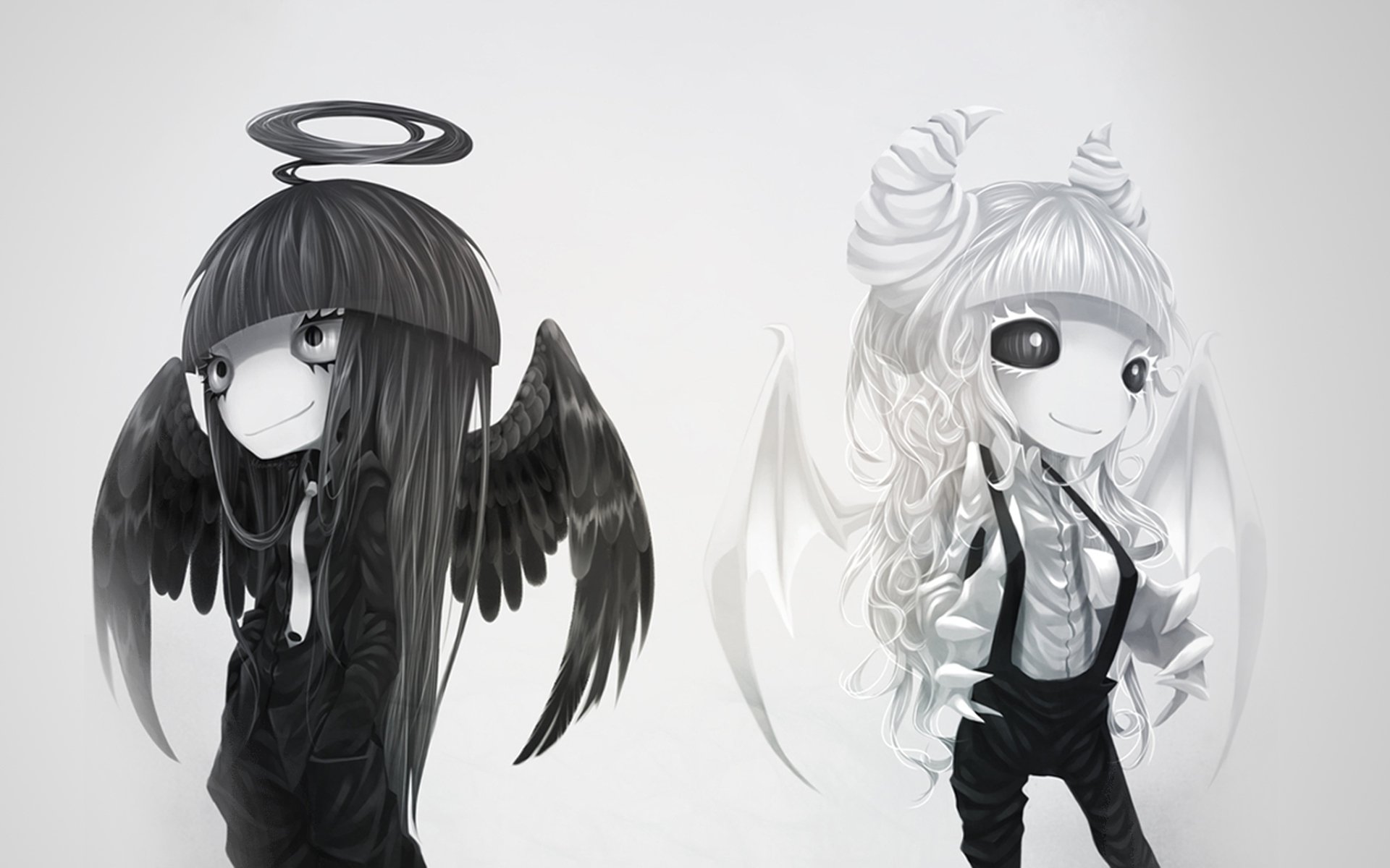 angel demon wings horn halo white black