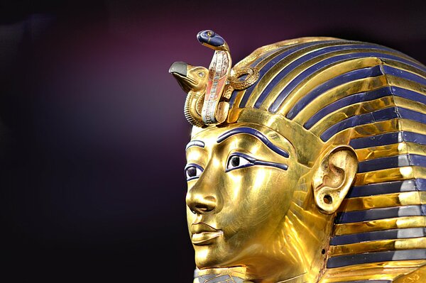 Tutankhamun mask on a purple background