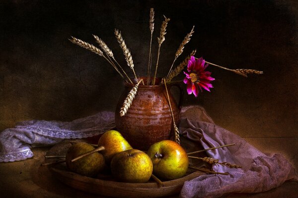 Nature morte rétro avec des fruits, style rustique