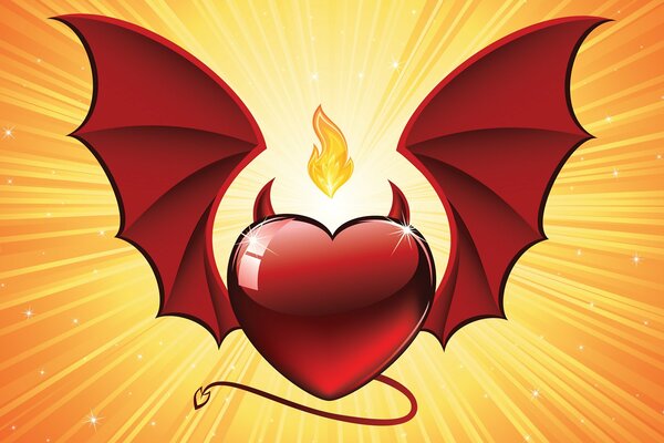 A heart with wings on a fiery background