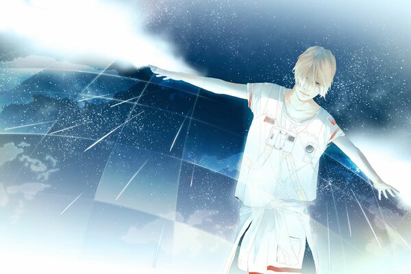 Anime guy in the starry sky