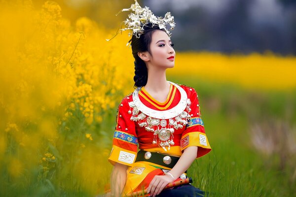 Asian girl in national dress