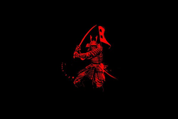 Roter Samurai auf schwarzem Hintergrund