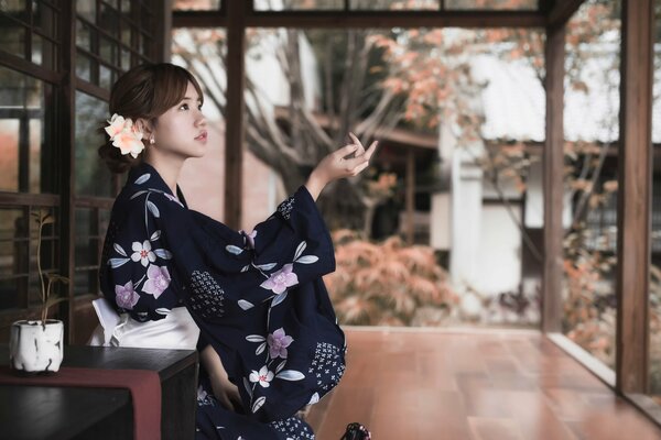 Oriental girl in kimono