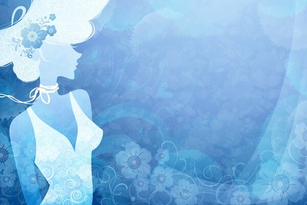 Silhouette d une fille avec des fleurs bleues