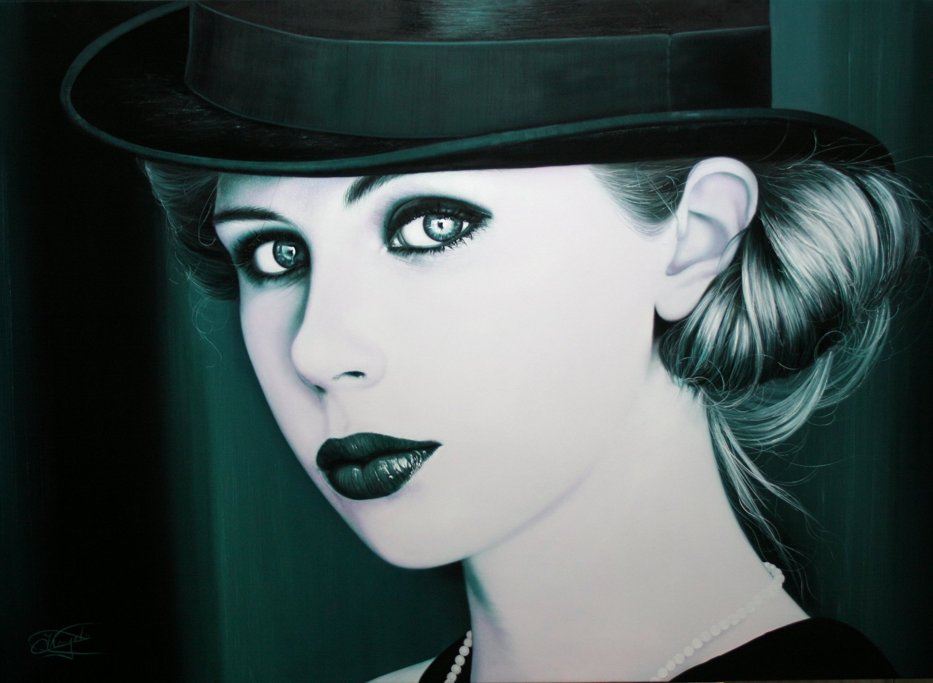 art christiane vleugels girl retro hat make-up