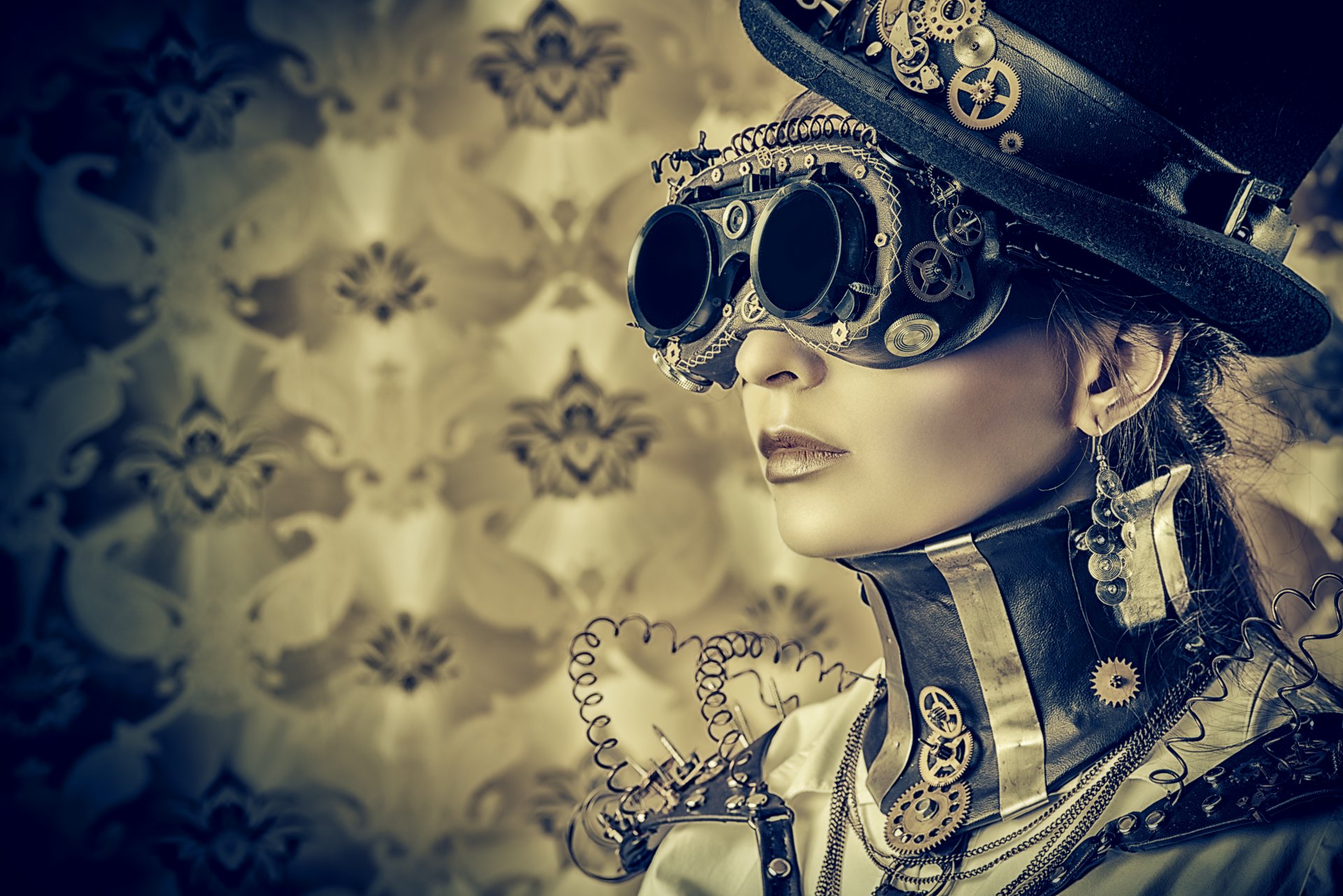 dziewczyna steampunk przewody kapelusz okulary styl