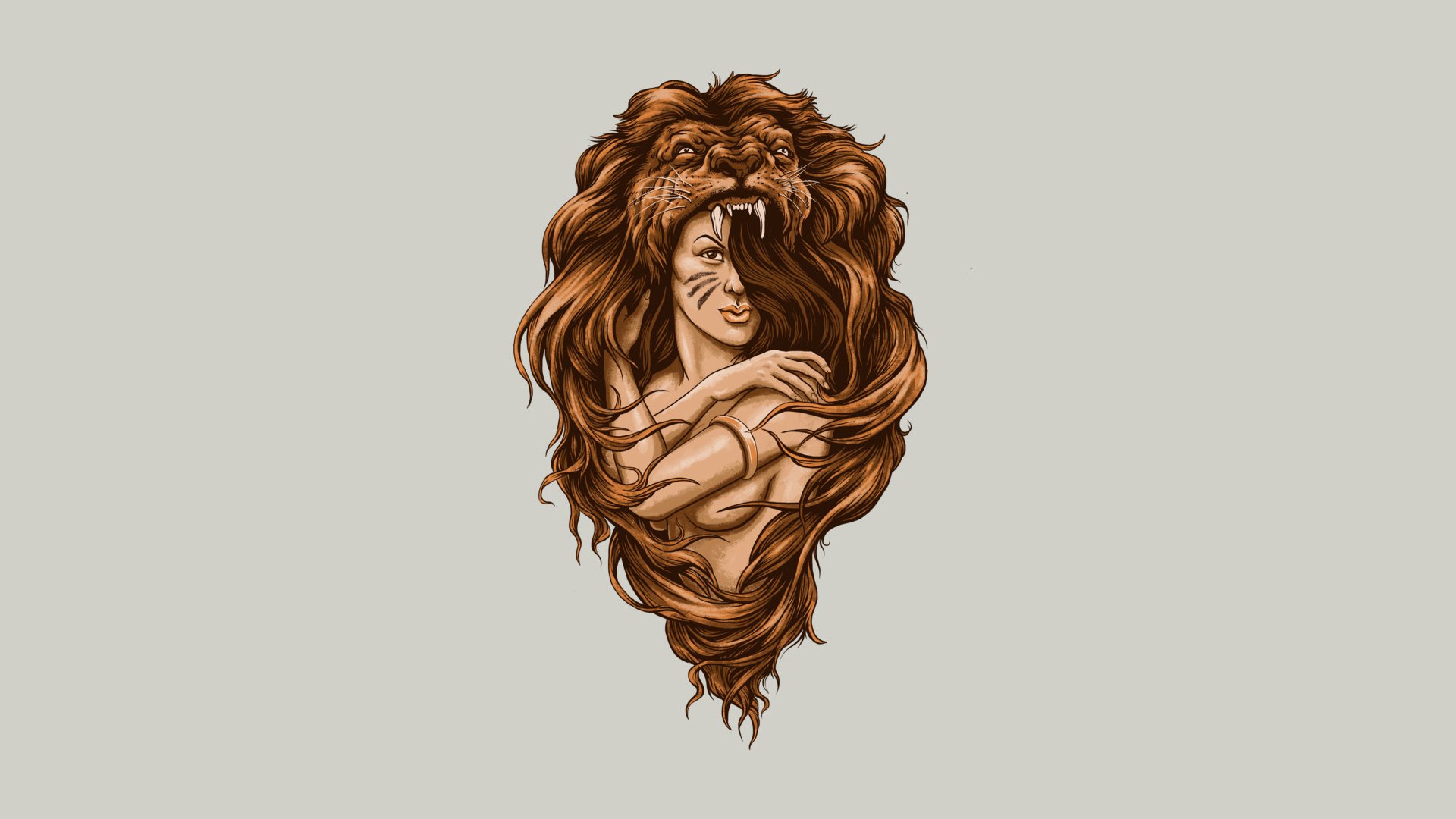 lion fille cheveux fond