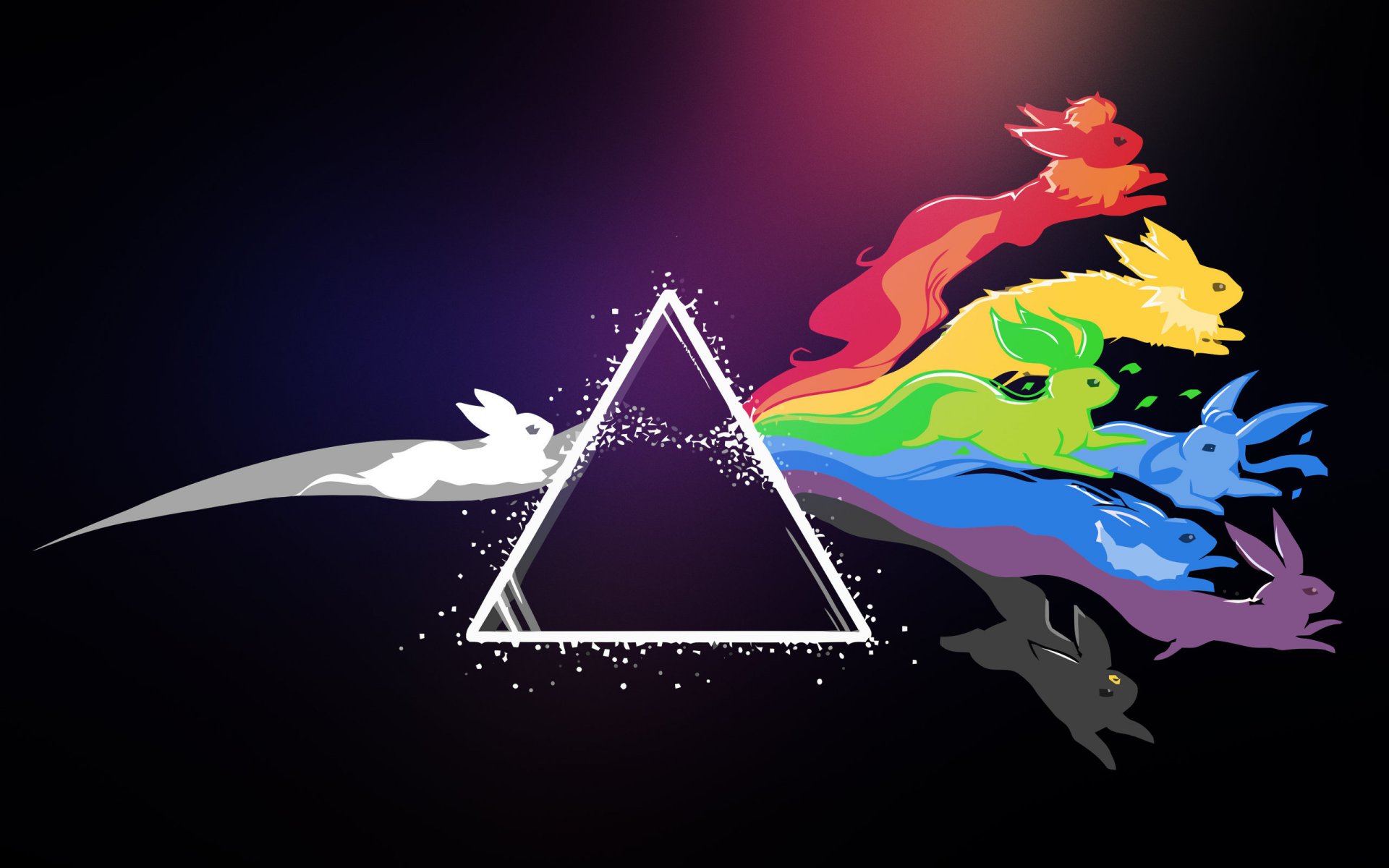 pokemon foxes triangle background fly white black red orange yellow green blue cyan purple light