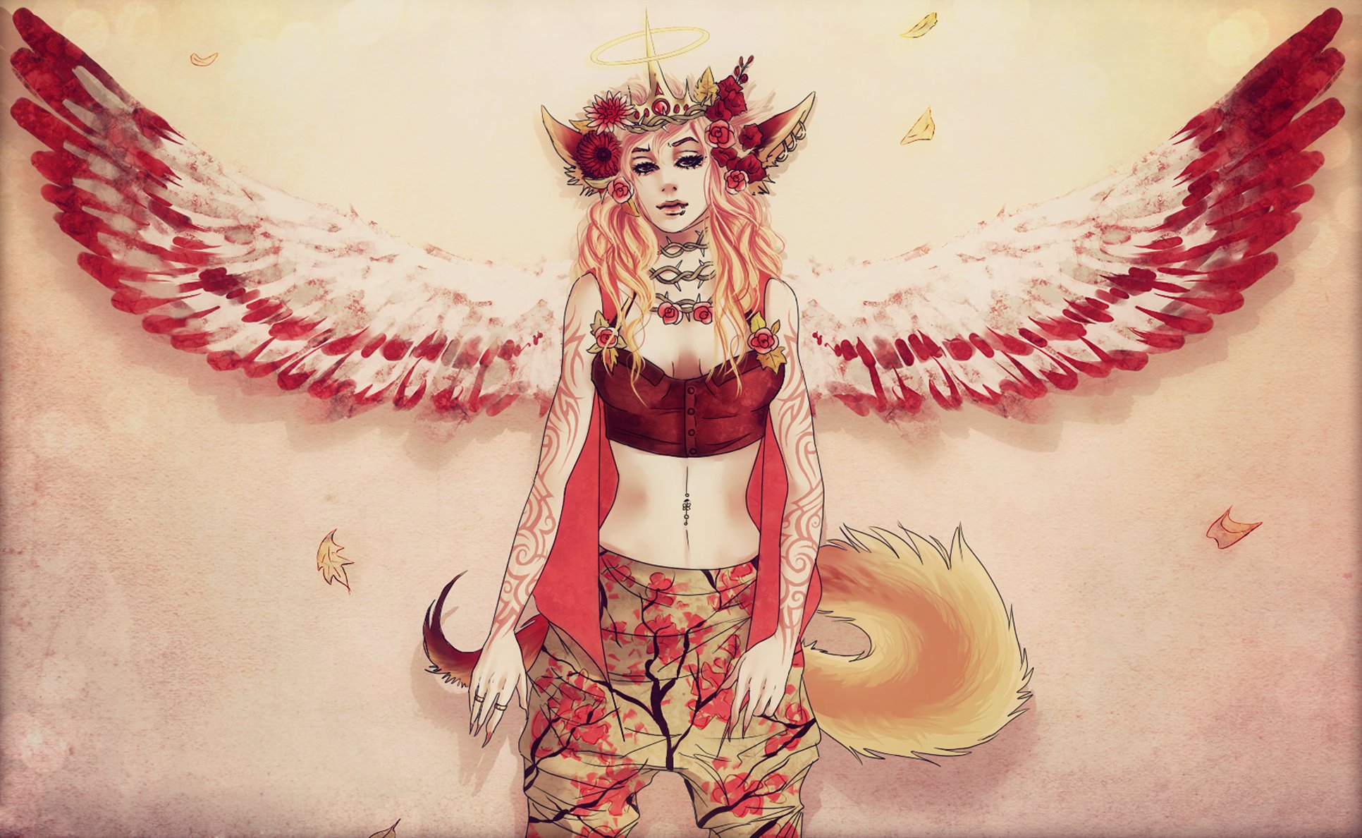 girl ears tail wings flower halo