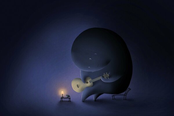 Zagalochny elephant with a guitar in the dark