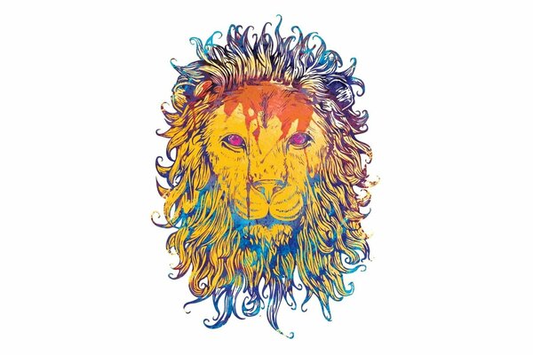 Tête de Lion de couleur sur fond blanc