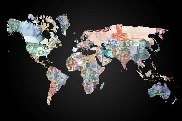 Continents of the world from currency