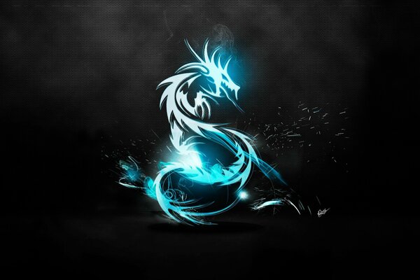 Dragon bright blue background