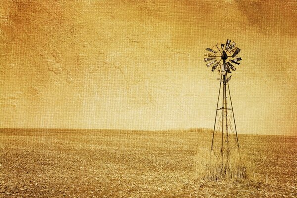 Molino de viento y campo de oro