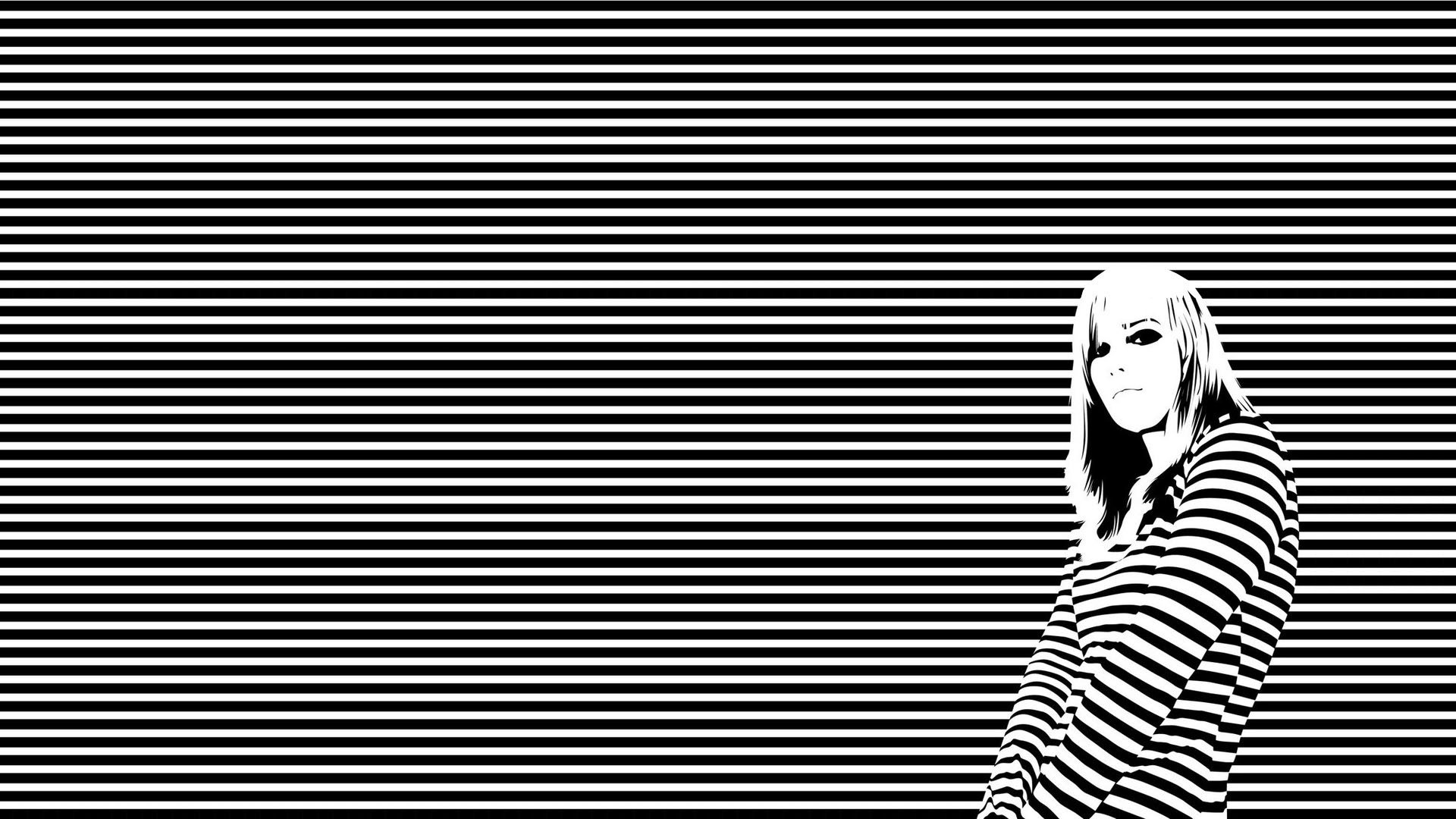 lines girl black white horizon