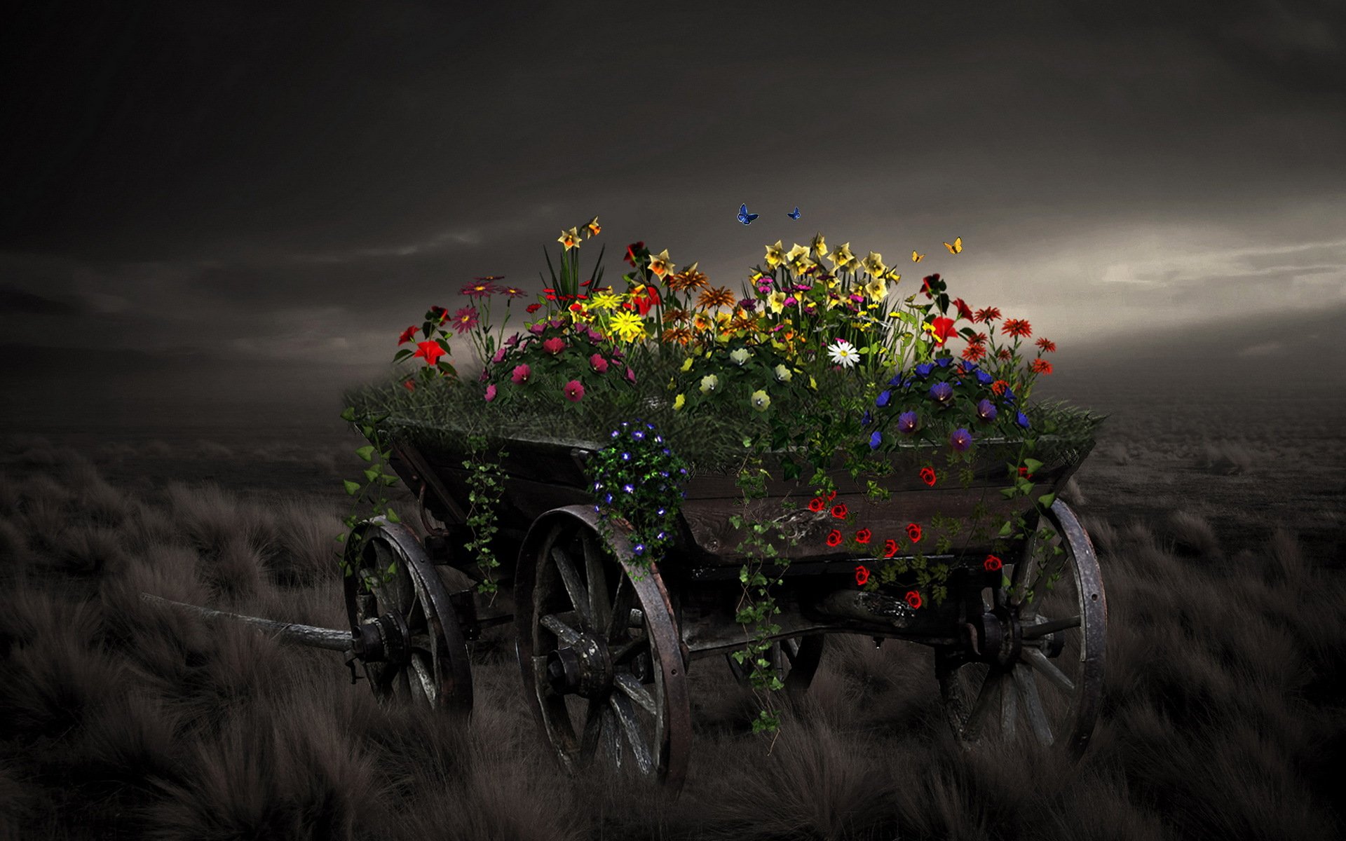 wagen blumen hintergrund stil