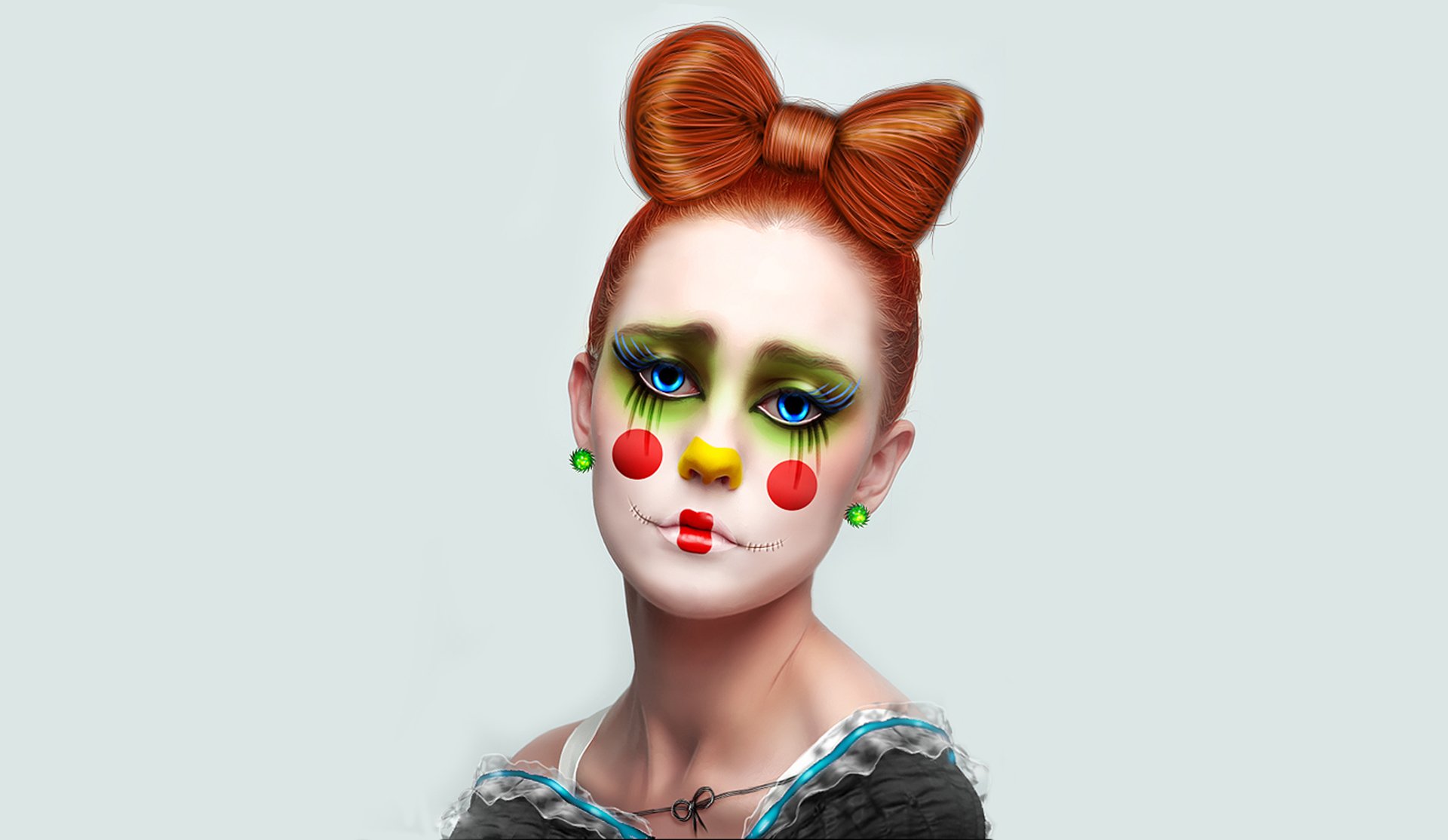 clown girl joints bow red hair earring