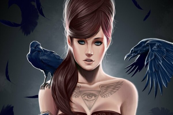 Desktop wallpapers art girls with crows