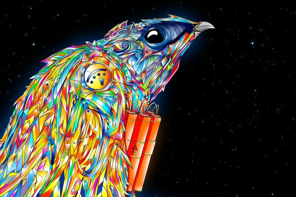 Pájaro de color brillante llamado halcón con explosivos