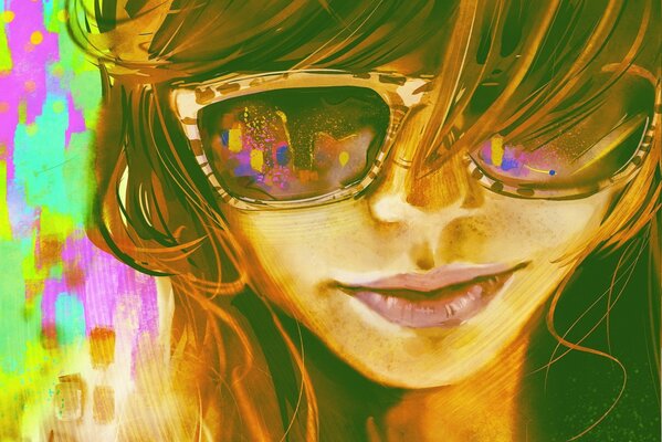 Dessin lumineux d une fille avec des lunettes