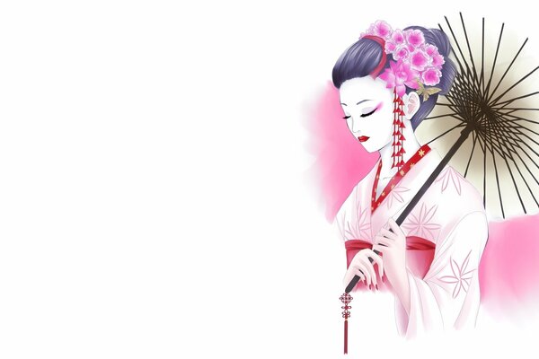 Dibujo de Geisha sobre fondo blanco