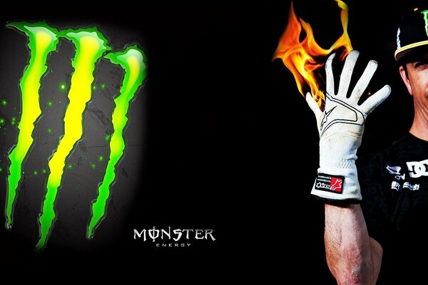 Energy style and a man with a glove with fire