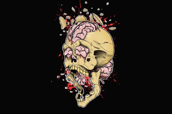 Crâne dessiné avec une explosion cérébrale