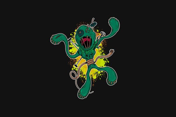 Straszna lalka w postaci potwora w kolorze zielonym