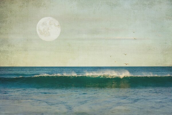 Paisaje Luna sobre el mar