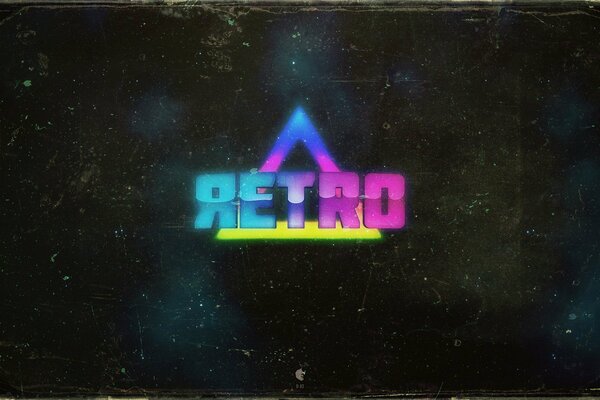 Multicolored retro letters on a colored triangle on a dark background with white specks