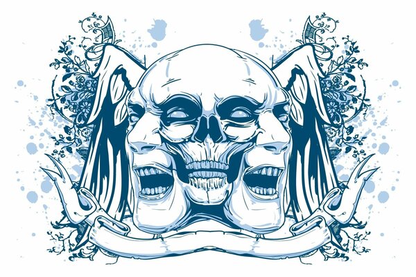 Monochrome psychedelics. Skull. Faces