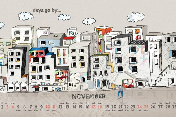 Página del calendario de noviembre 2012 con casas