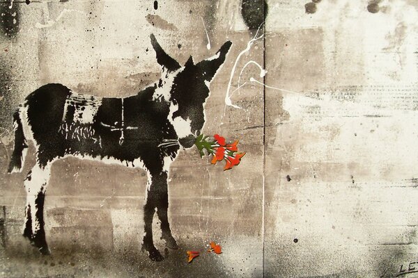 Donkey flowers painting style