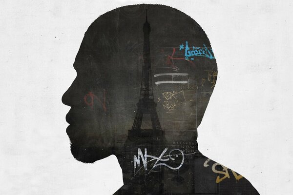 Eiffelturm auf der Silhouette eines Mannes