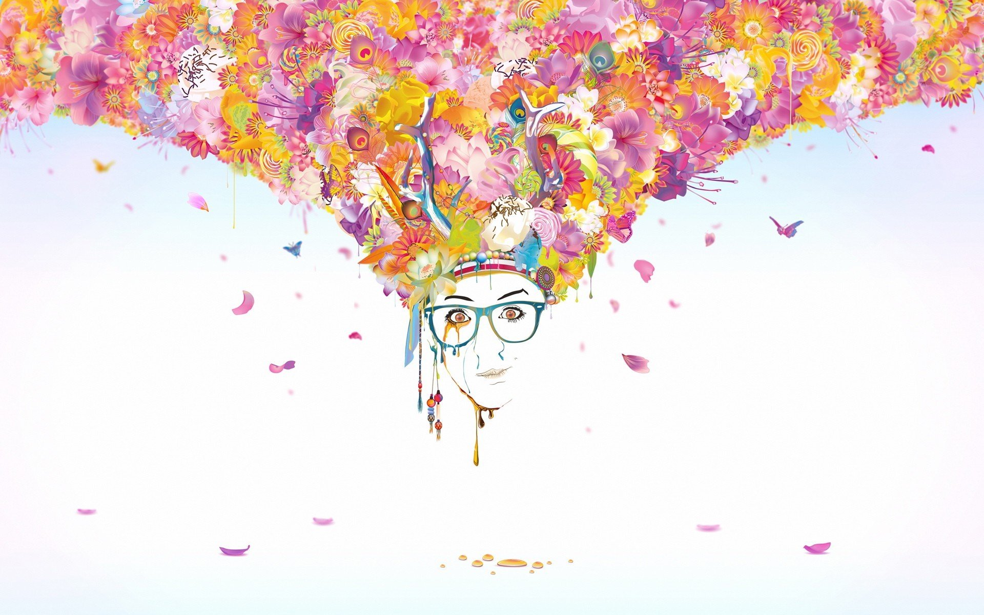 art style butterflies flowers face glasses paints butterflies petal