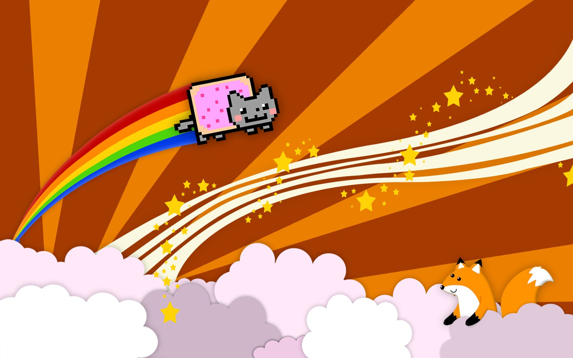 nyan cat babysitter katze fuchs spaß wolken