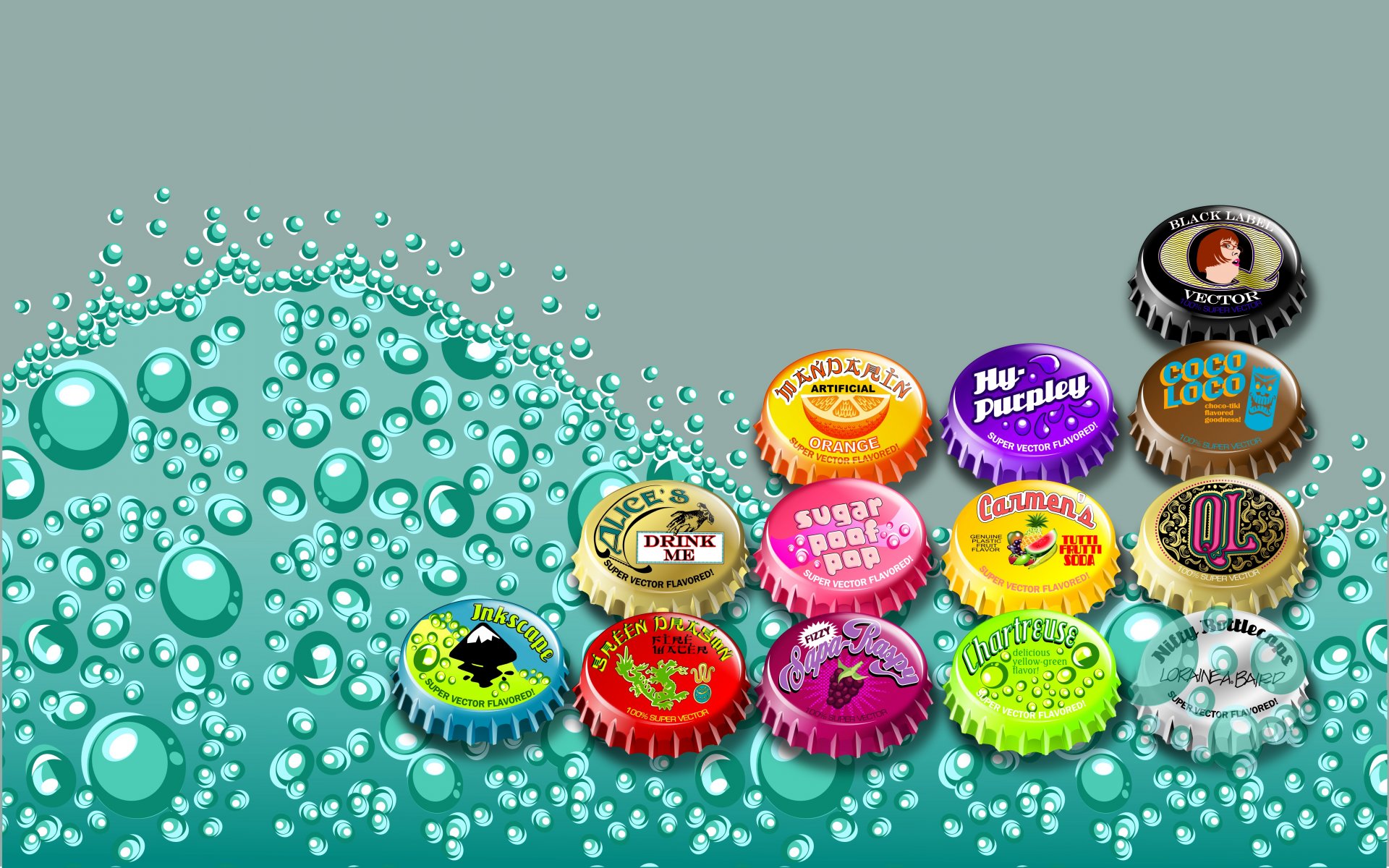 vector colored caps cap carbonated drink bubbles bright color