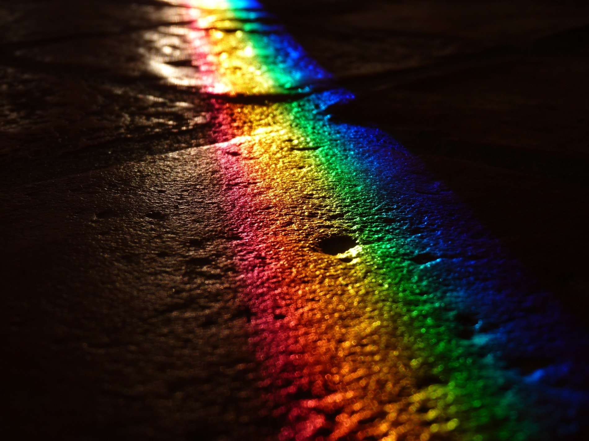 night road paving light flowers rainbow