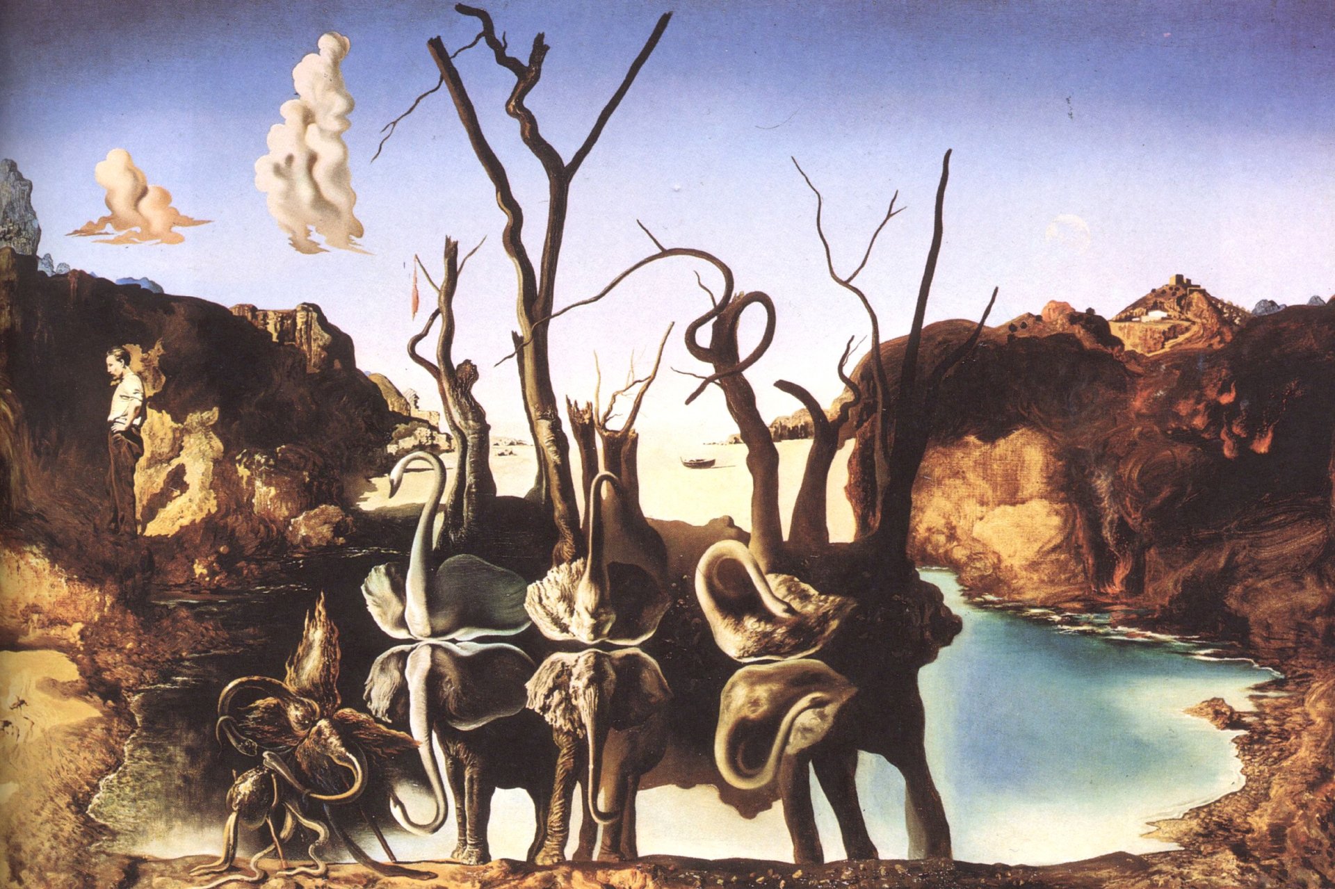 salvador dali malarz malarz surrealizm obraz łabędzie odbijające się w słoniach 1937